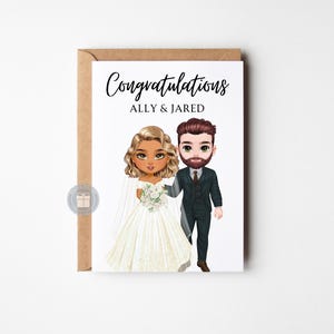 Carte de mariage personnalisée, Cadeau de mariage personnalisé, Cadeau de fête de fiançailles, Carte de personnage, Cadeau souvenir de mariage, Cadeau pour jeunes mariés, PC007