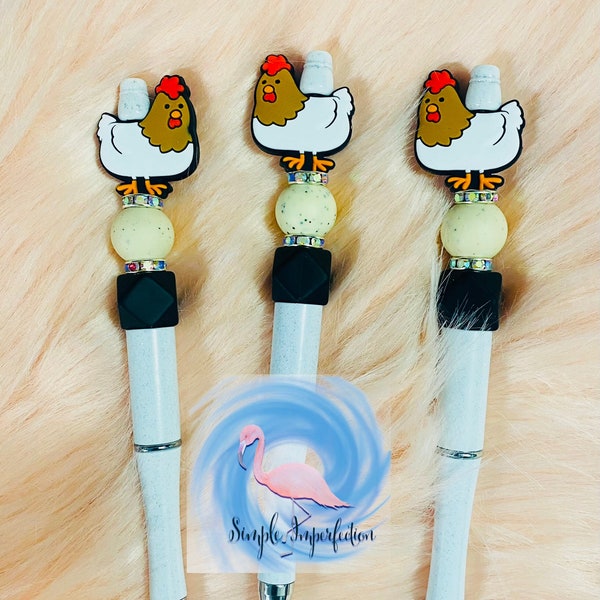 Chicken Beaded Pen | Chicken Lover Bead Pen | Beaded Pen | Chickens | Chick | Gift For Her | School Supply | Silicone Bead | Focal Bead |