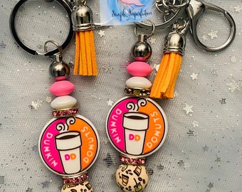 Dunkin’ Donuts Beaded Keychain | Christmas Keyring | Purse Charm | Bag Charm | Gift | Secret Santa | All Ages | Handmade | Silicone Beads |