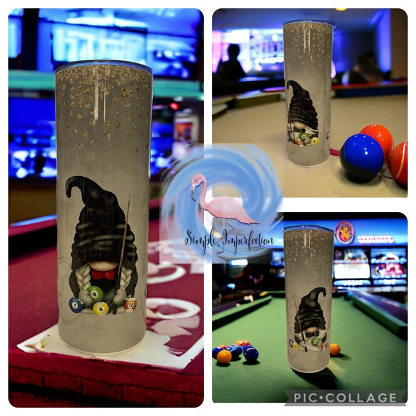 Gnomes Playing Pool Tumbler | Snooker Tumbler | APA | Pool League | Gift For Her | Pool Balls | Gnomes | Gnomes Playing Billiards | Gift |