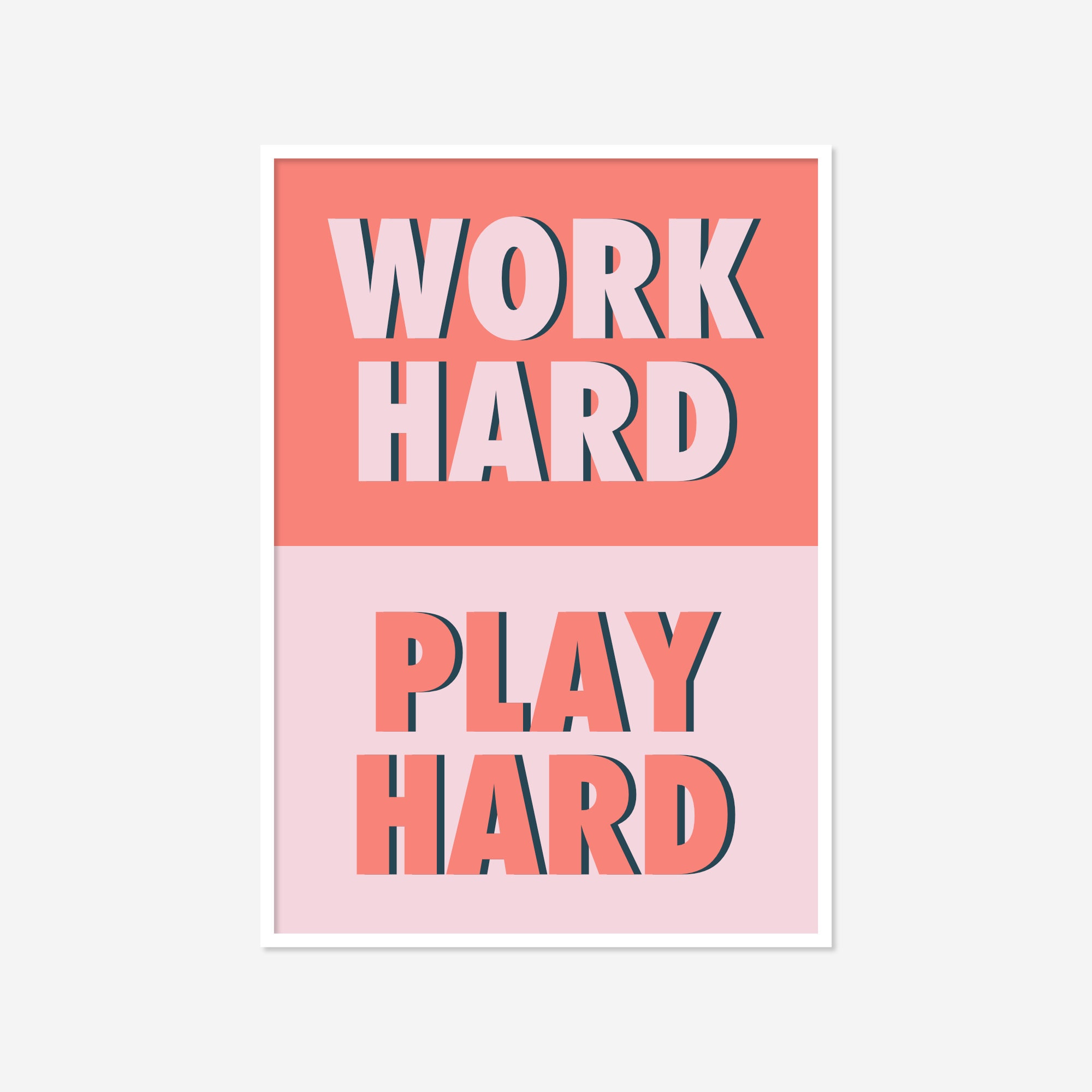 Work Hard Play Hard coral/pink Home Decor Wall Art Etsy