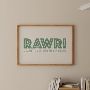 Rawr! Oznacza Kocham Cię w Dinozaur (Zielony) - Dziecięca Sztuka Ścienna Wydruk | Wystrój Domu i Plakat Do Sypialni Dziecięcej | Cyfrowe Pobieranie Wydrukowanej Sztuki