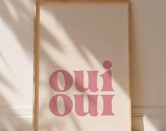 Oui Oui - Pink Bathroom Wall Art Print | Home decor, bathroom & cloakroom poster, bathroom sign, minimalist | Digital download printable art