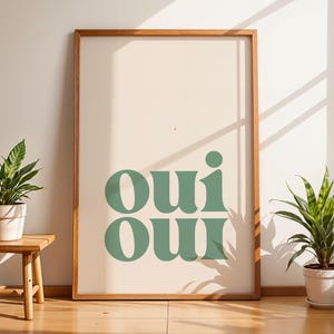 Oui Oui - Green Bathroom Wall Art Print | Home decor, bathroom & cloakroom poster sign, minimalist | Digital download printable art