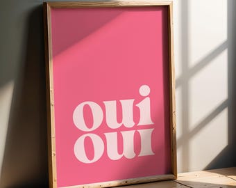 Oui Oui - Pink Bathroom Wall Art Print | Digital download printable art