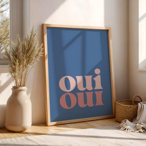 Oui Oui - Blue & Pink Bathroom Wall Art Print | Home decor, bathroom and cloakroom poster sign, minimalist | Digital download printable art