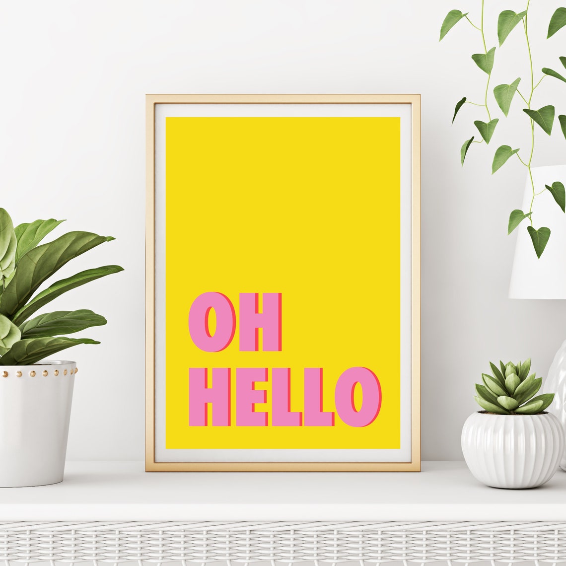 Oh Hello Art Print yellow/pink Home Decor Wall Art Etsy