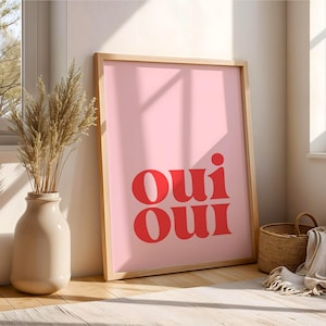 Oui Oui - Pink & Red Bathroom Wall Art Print | Home decor, bathroom and cloakroom poster sign, minimalist | Digital download printable art