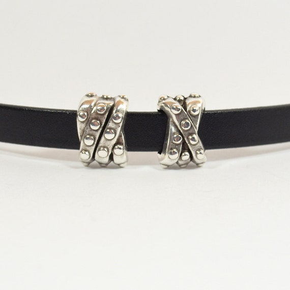 Two Sided Studded Ribbons Slider for 10mm Flat Leather Antique Silver  SP96 Choose Your Quantity