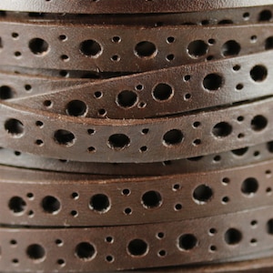 8mm Flat Deluxe Punched Leather - Brown - 8FDP-2 - Choose Your Length