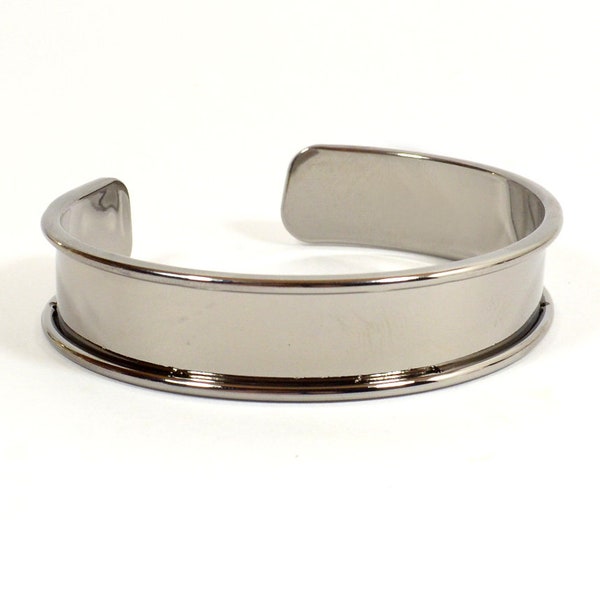 10mm Leather Inset Cuff - Gun Metal - Choose Your Quantity