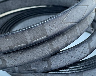 10mm Flat Embossed South Western Leather - Grey - 10F-WEST10 - Choose Your Length