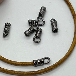 1mm Leather Crimp End with Loop Gunmetal - GM - Pack of 20 pieces