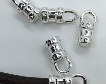 3mm Leather Crimp End with Loop Silver Plated - SP - Pack of 20 pieces