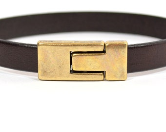 Interlocking Buckle Magnetic Clasps for 10mm Flat Leather - Antique Brass - 10F-CL501AB - Choose Your Quantity