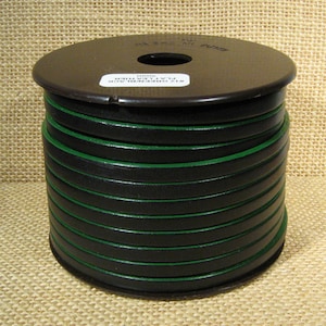5mm Flat Leather - Black with a Green Edge - L5F-12 - Choose Your Length