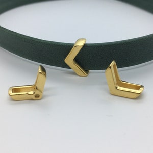 Crimpable Chevron Slider for 10mm Flat Leather - Gold Plated  - BAR685