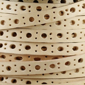 8mm Flat Deluxe Punched Leather - Natural - 8FDP-4 - Choose Your Length