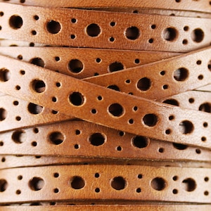 8mm Flat Deluxe Punched Leather - Tan - 8FDP-3 - Choose Your Length