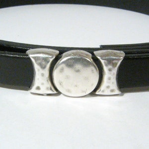 Dimpled Circle Slider Set for 10mm Flat Leather - Antique Silver (3 pieces) - Choose Your Quantity