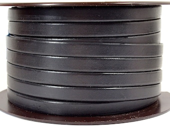 Cuero europeo plano de 8 mm - Negro 1- Elija su longitud