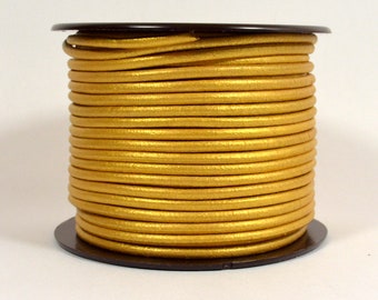 3mm Round Mediterranean Leather - Metallic Gold - 3M-MED- 43 - Choose Your Length