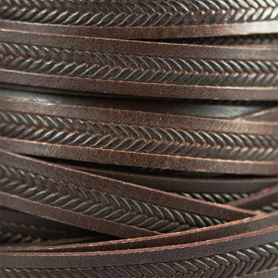 10mm Flat Embossed Braid Leather - Brown - 10FEB-2 - Choose Your 