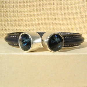 Indigo Swarovski Elements Crystal Ends for Half Round Leather - Antique Silver