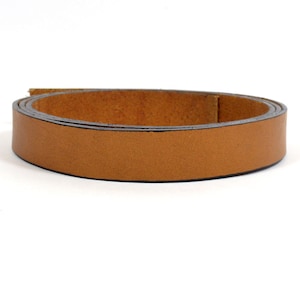 Op de afbeelding: Een rol tan lederen band, ongeveer 2,5 cm breed.