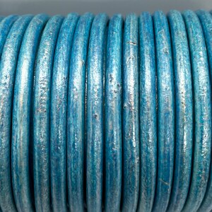 Cuir européen rond 5 mm - Bleu métallique - 5 m - Choisissez votre longueur
