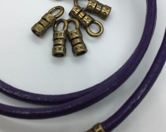 2mm Leather Crimp End with Loop Antique Brass - AB - Pack of 20 pieces