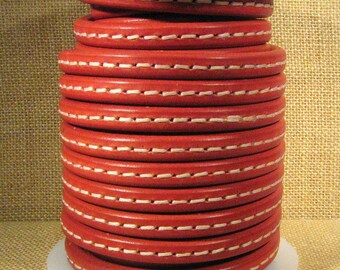 Licorice Leather - Red Stitched - Choose Your Length