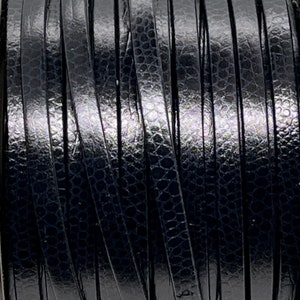 5mm Flat Lizard Print Leather - Black- L5F-L13 - Choose Your Length
