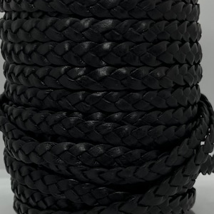 編み込みインドレザー - 10 mm - ブラック - 長さをお選びください
