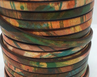 5mm European Printed Leather - Multicolor Red Orange Yellow - 5mm Flat Leather - Choose Your Length