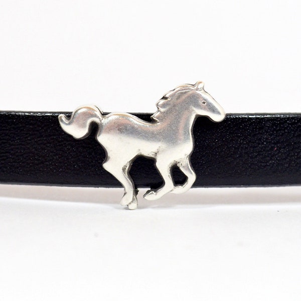 Galloping Horse Sliders for 10mm Flat Leather - Antique Silver - 10F-SLP10979-AS - Choose Your Quantity