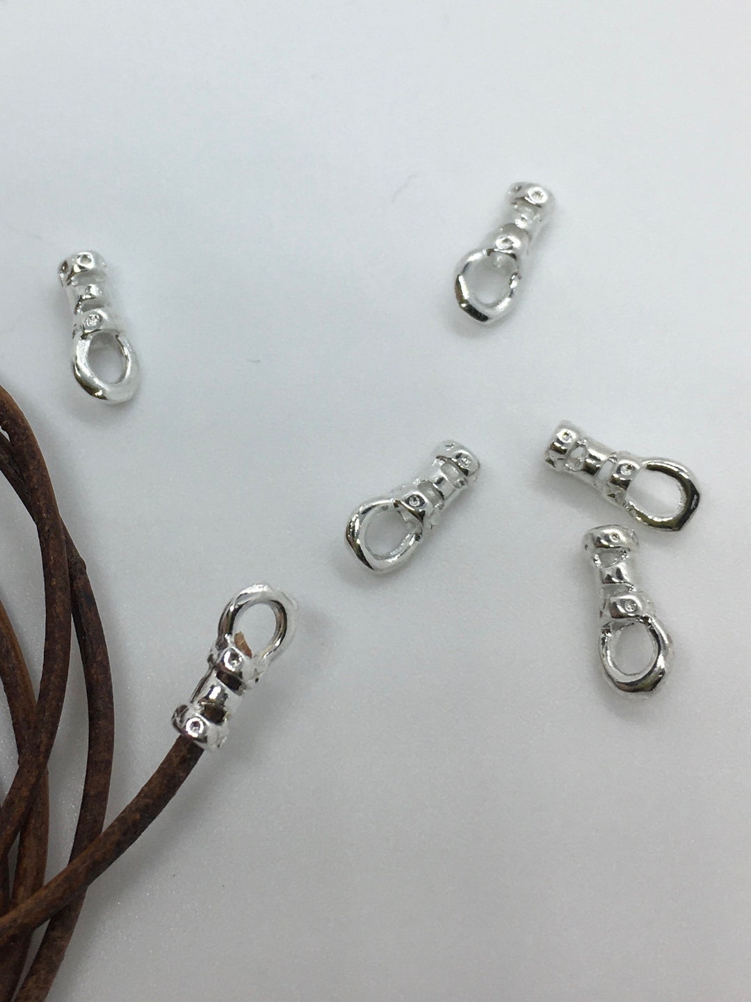 Leather Robe Crimp 1mm Leather Crimp End With Loop Silver Plated - SP - Pack of 20 Pieces ...