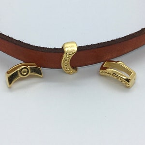 Crimpable Crescent Dots Slider for 10mm Flat Leather - Gold Plated - BAR684-GP