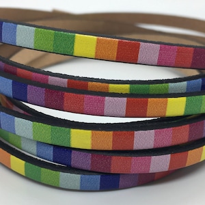5mm European Printed Leather - Rainbow - 5mm Flat Leather - Sold in Meter Strips