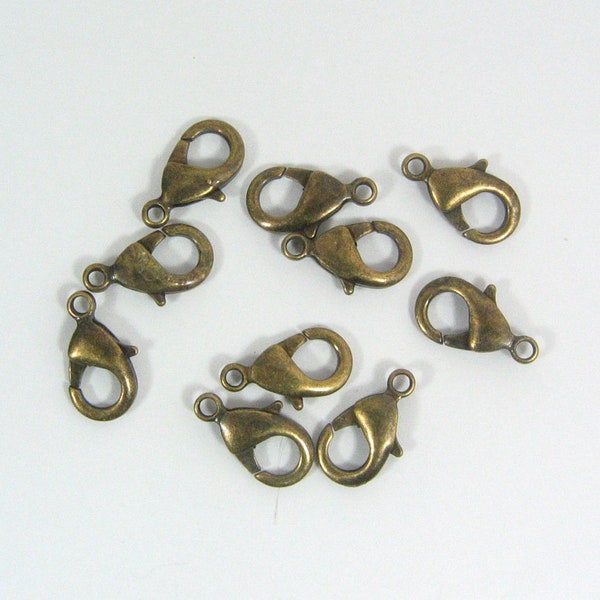 15mm x 9mm Lobster Clasps - Antique Brass - Choose Your Quantity