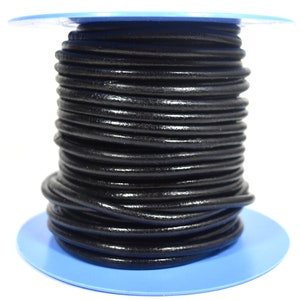 4mm Round European Leather - Black #1 - Choose your Length