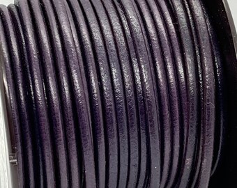 3mm Round Mediterranean Leather - Purple - 3M-MED-28 - Choose Your Length
