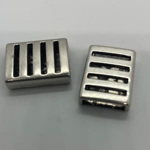 Open Lines Rectangle Slider for 15mm Flat Leather - Antique Silver - Choose Your Quantity