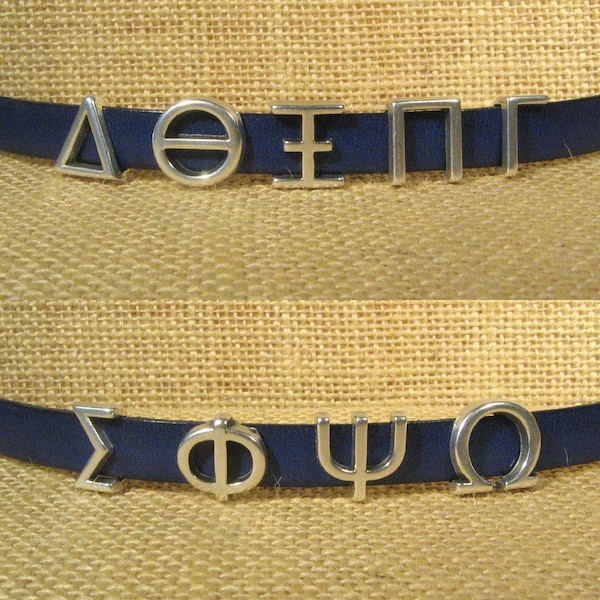 Greek Letters for 10mm Flat Leather - Antique Silver or Gold Plated