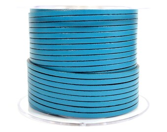 3mm Flat Euro Leather - Turquoise - 3MF- 6 - Choose Your Length