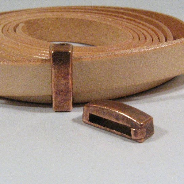 Bar Sliders for 10mm Flat Leather - Antique Copper - Choose Your Quantity