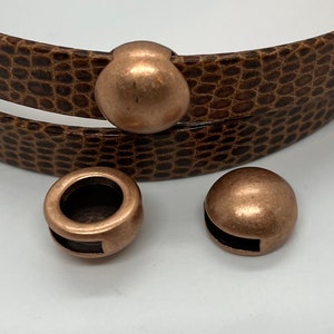 Domed Stud Sliders for 10mm Flat Leather - Antique Copper - Choose Your Quantity