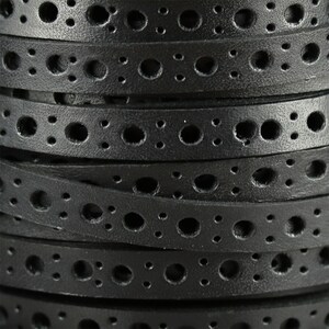 8mm Flat Deluxe Punched Leather - Black - 8FDP-1 - Choose Your Length