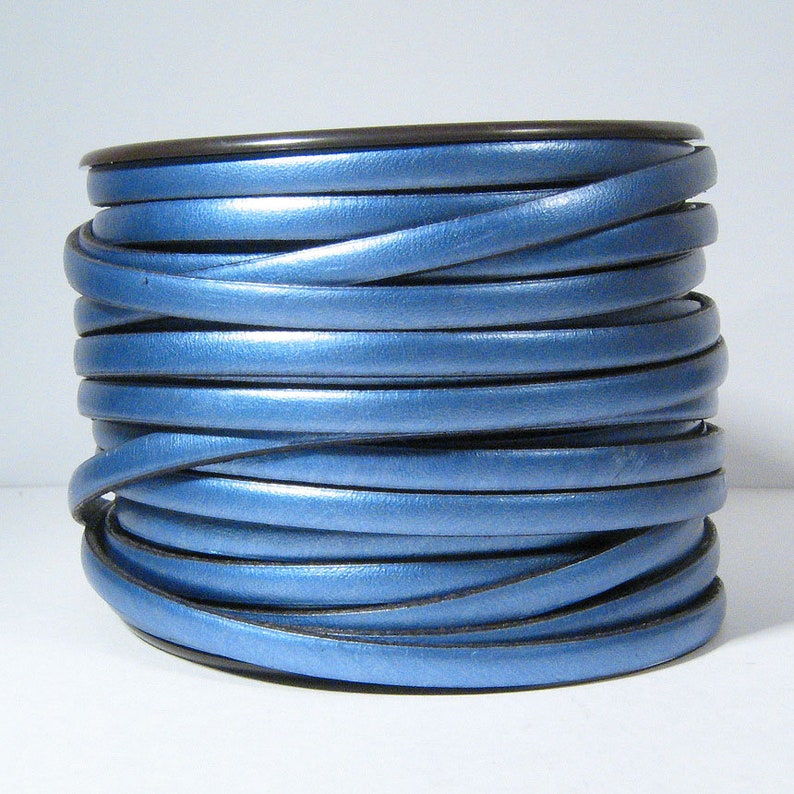 5mm Flat Leather - Metallic Light Blue - L5F-8m- Choose Your Length