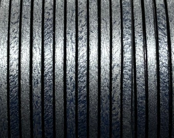 3mm Flat Euro Leather - Metallic Grey/Blue - 3MF - Choose Your Length